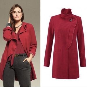 NWOT | CABI Celebration Jacket #3546 Houndstooth Long Ruffled Mock Neck, Size XS